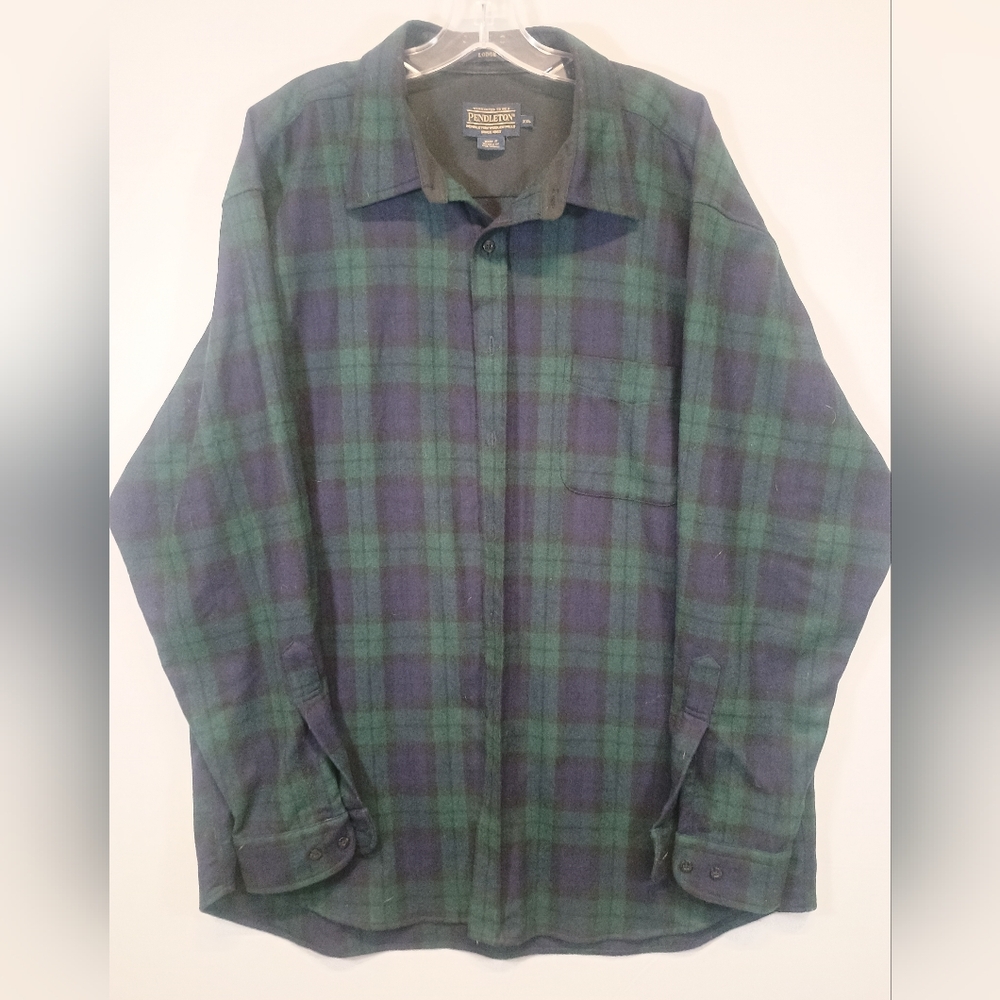 Pendleton Lodge Men’s XXL Wool Plaid Button Up Shirt Blackwatch Green Blue